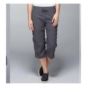 Lululemon Studio Crop Soot Light Charcoal Gray Drawstring Waist Pants Sz 4